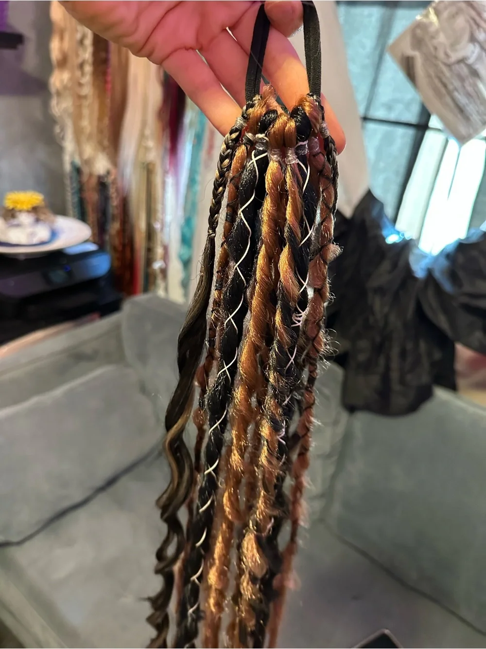 Handmade Mixed-Texture Hair Extensions in Black and Copper Blonde -